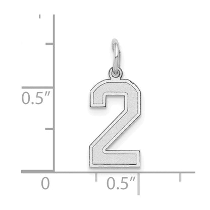 14K Weißgold 14kw Klein Satiniert Zahl 2 Charm