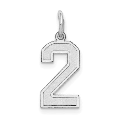 14K Weißgold 14kw Klein Satiniert Zahl 2 Charm
