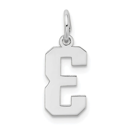 14K Weißgold 14kw Klein Satiniert Zahl 3 Charm