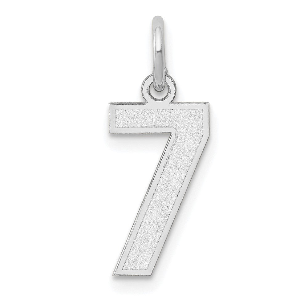 14K Weißgold 14kw Klein Satiniert Zahl 7 Charm