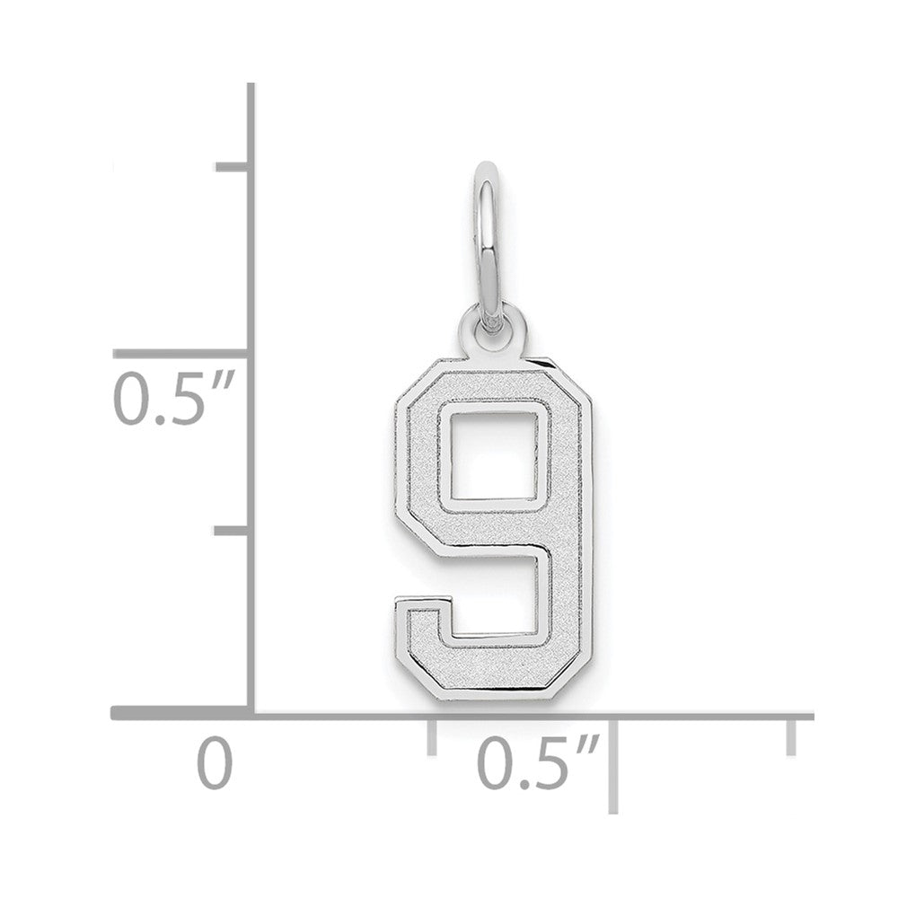 14K Weißgold 14kw Klein Satiniert Zahl 9 Charm