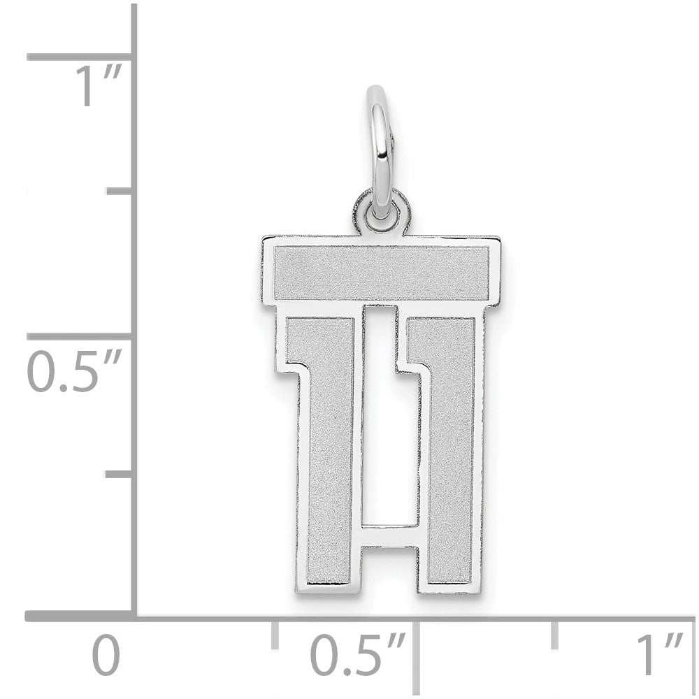 14K Weißgold Kleiner Satin-Anhänger Zahl 11 Charm