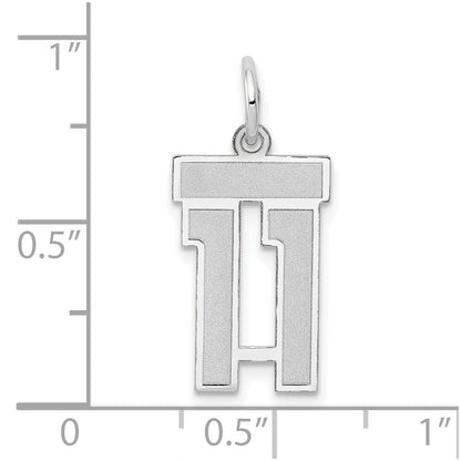 14K Weißgold Kleiner Satin-Anhänger Zahl 11 Charm