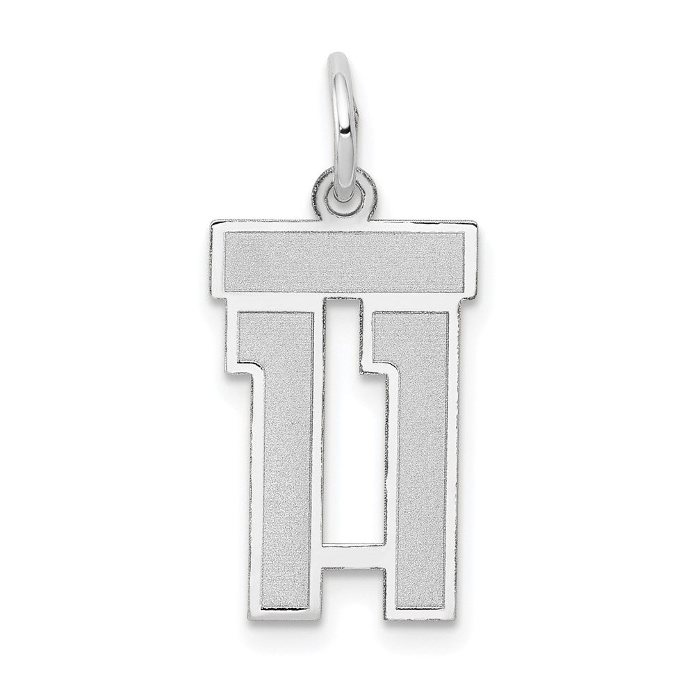 14K Weißgold Kleiner Satin-Anhänger Zahl 11 Charm