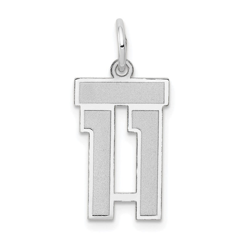 14K Weißgold Kleiner Satin-Anhänger Zahl 11 Charm