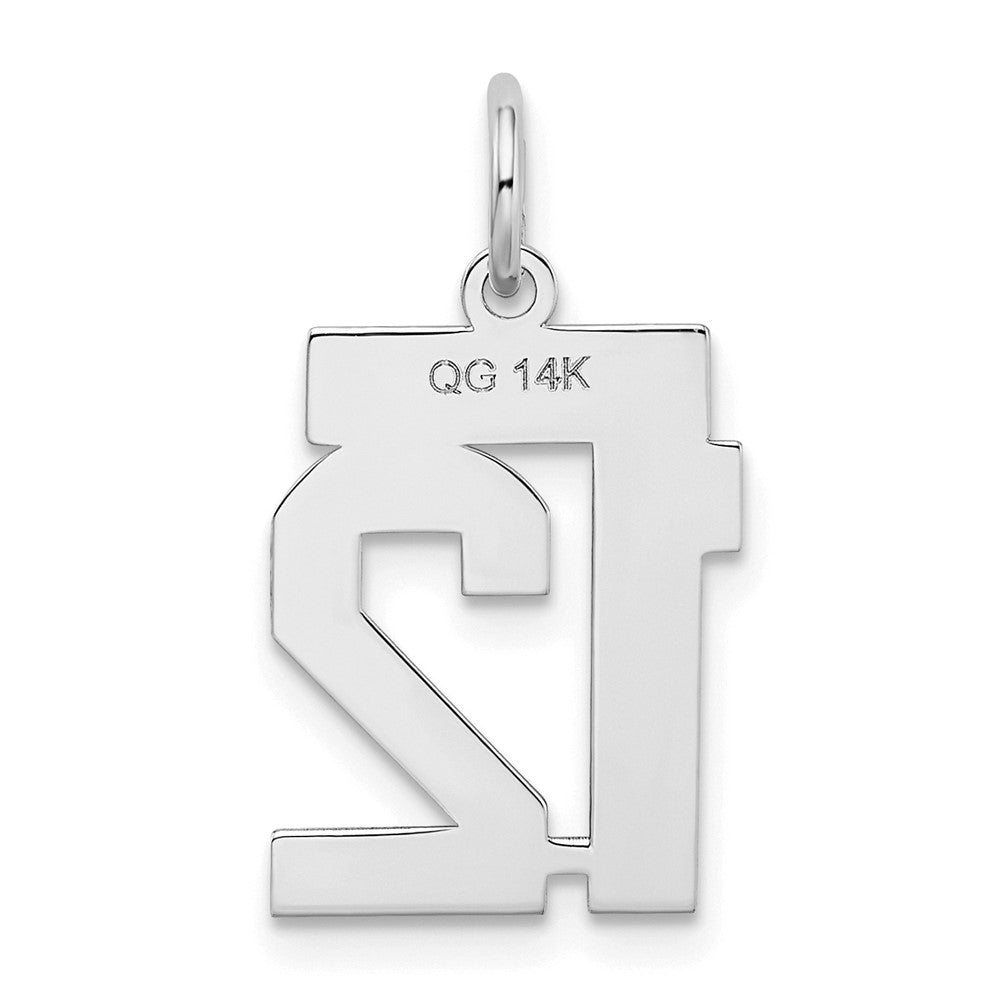 14K Weißgold Kleiner Satin-Charm „Zahl 12“