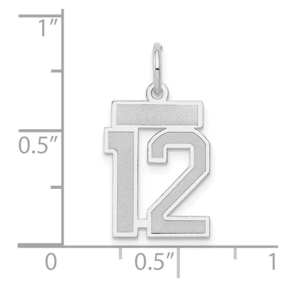 14K Weißgold Kleiner Satin-Charm „Zahl 12“