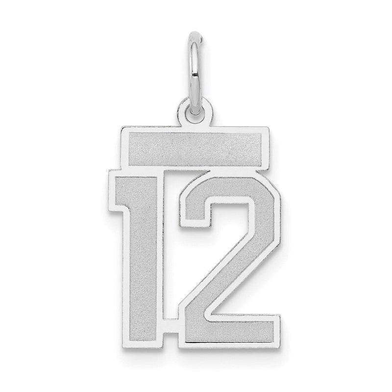14K Weißgold Kleiner Satin-Charm „Zahl 12“