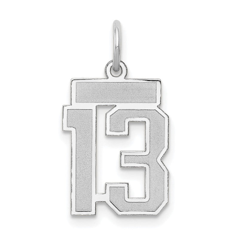 14K Weißgold Kleiner Charm "Nummer 13" Satiniert