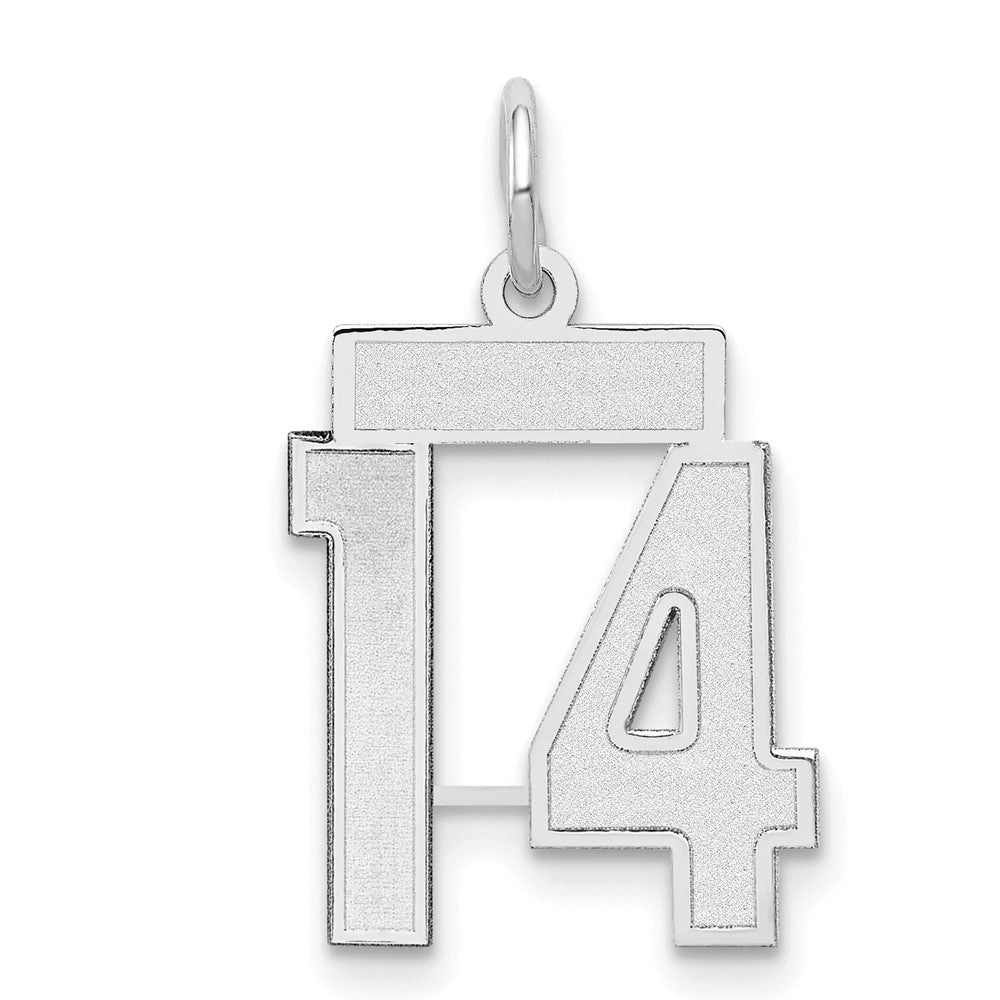 14K Weißgold kleiner satinierter Charm „Zahl 14“