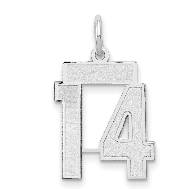 14K Weißgold kleiner satinierter Charm „Zahl 14“