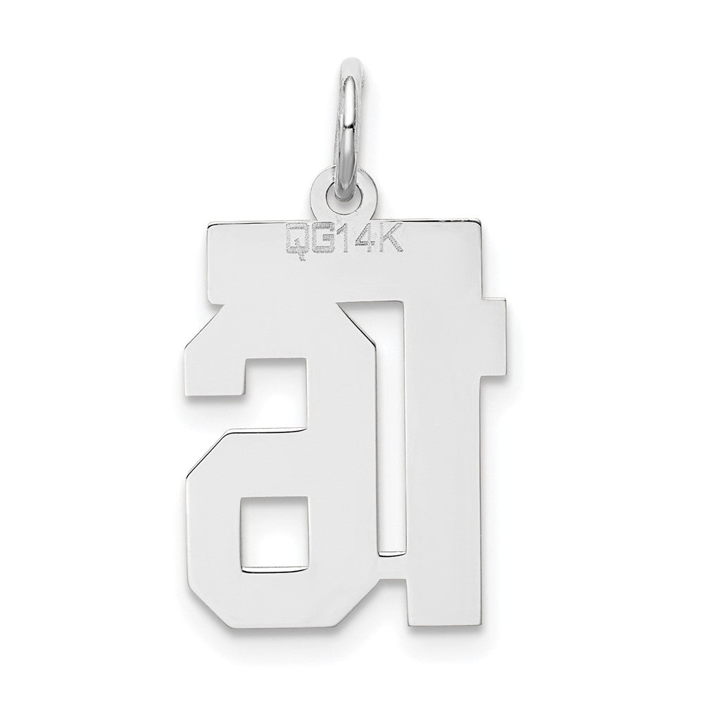 14K Weißgold Kleiner Satin-Charm „Zahl 16“