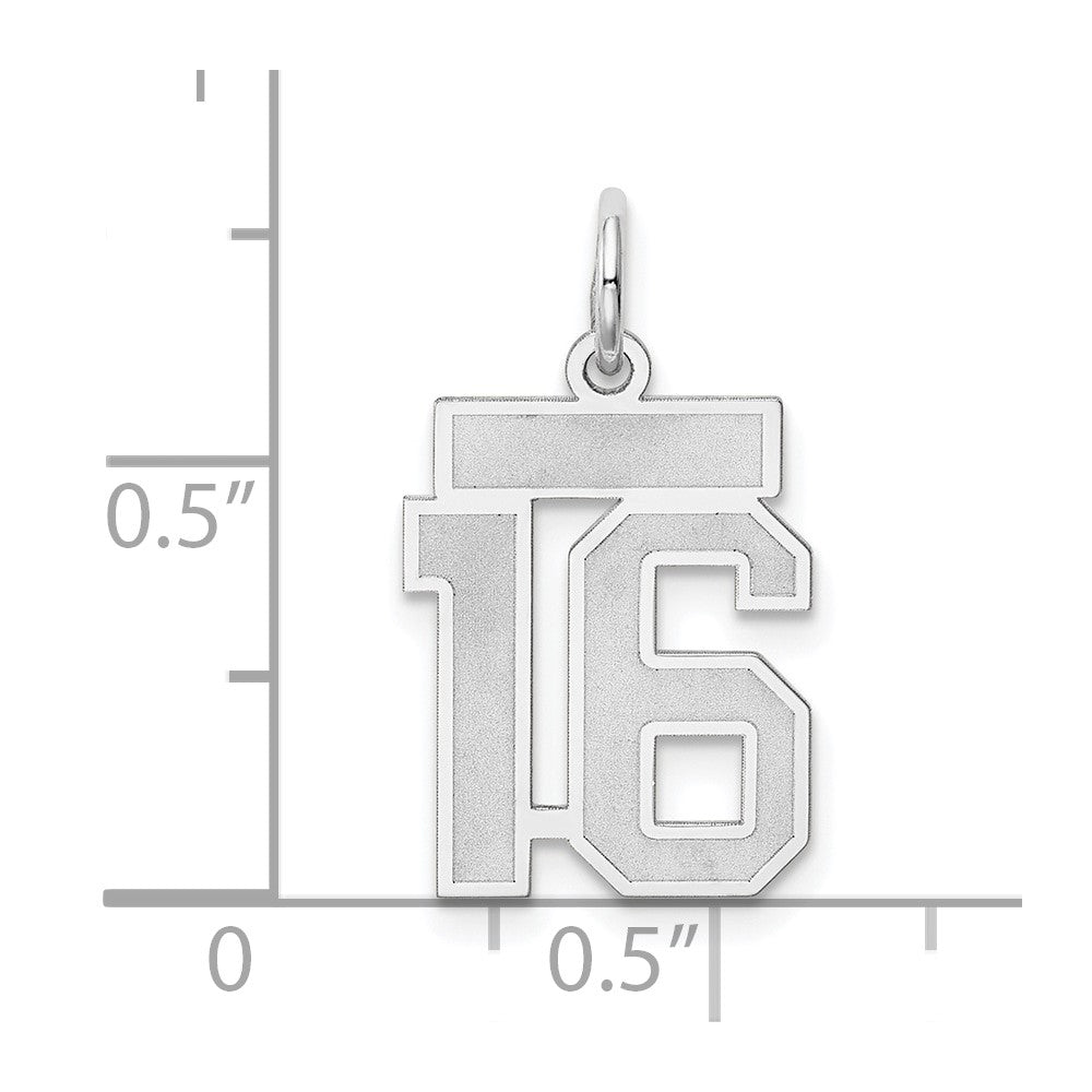 14K Weißgold Kleiner Satin-Charm „Zahl 16“