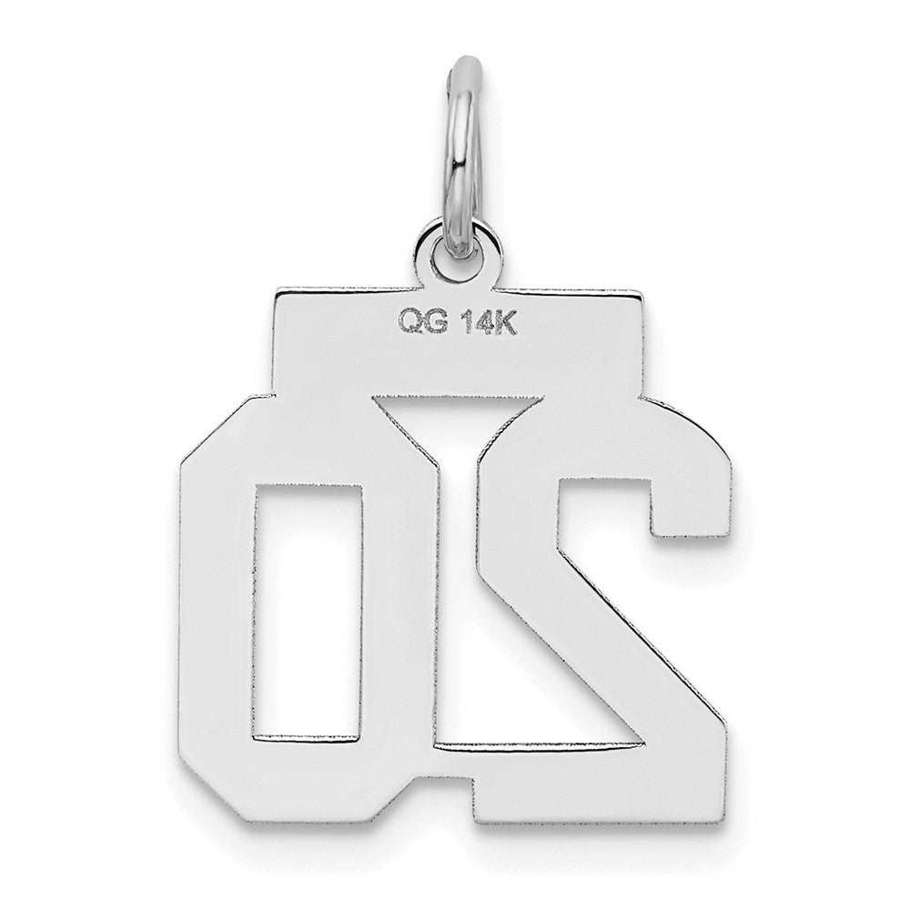 14k Weißgold Kleiner Satin-Charm „Zahl 20“