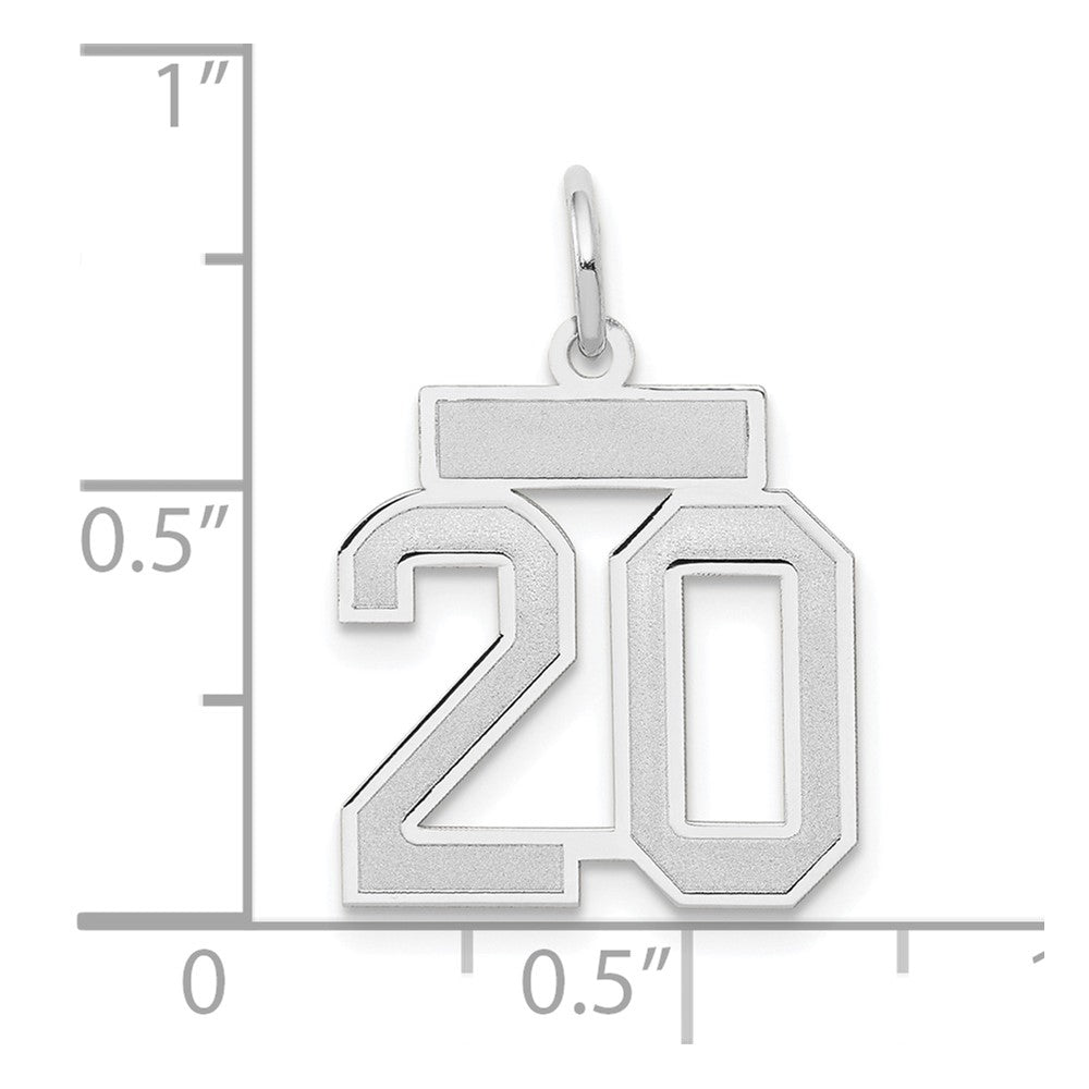 14k Weißgold Kleiner Satin-Charm „Zahl 20“