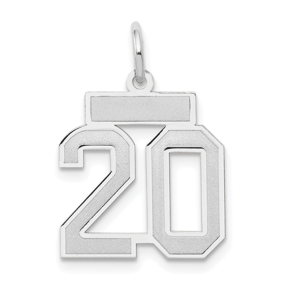 14k Weißgold Kleiner Satin-Charm „Zahl 20“