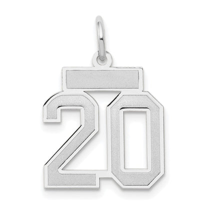 14k Weißgold Kleiner Satin-Charm „Zahl 20“