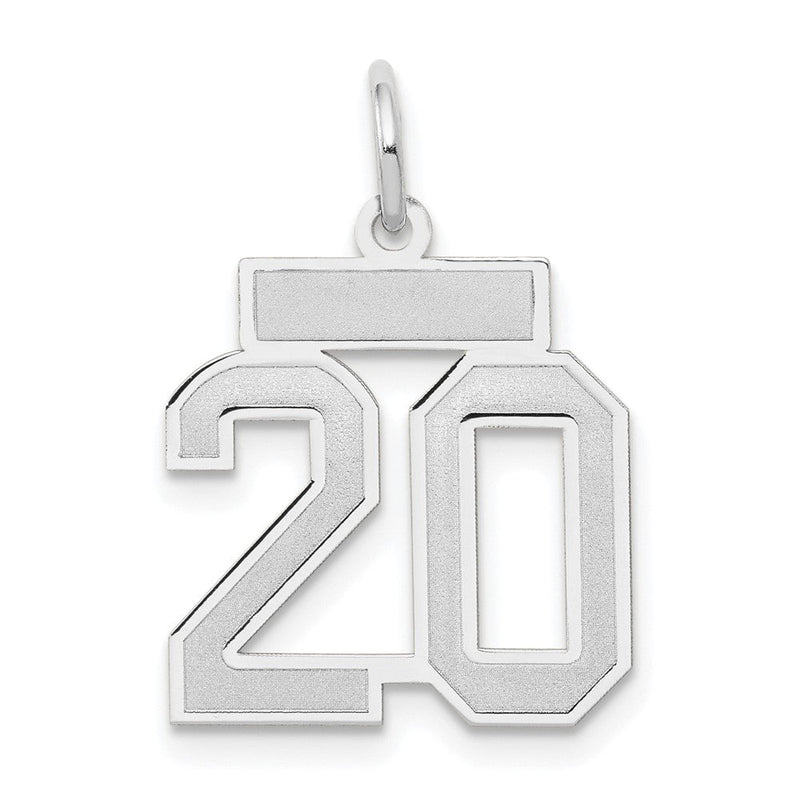 14k Weißgold Kleiner Satin-Charm „Zahl 20“