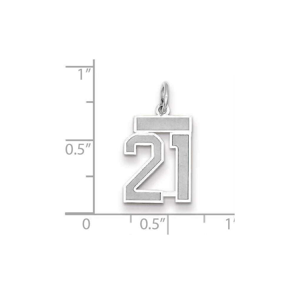 14K Weißgold kleiner satinierter Charm „Zahl 21“