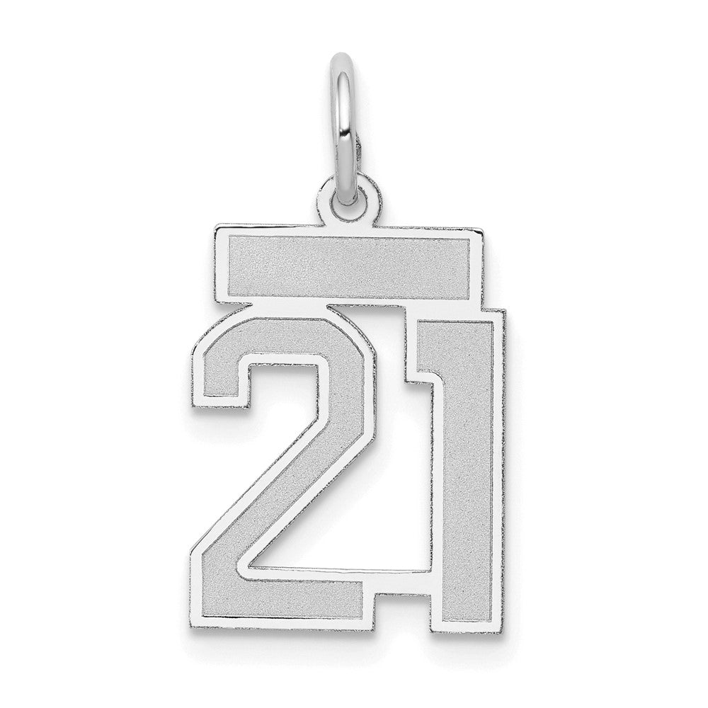 14K Weißgold kleiner satinierter Charm „Zahl 21“