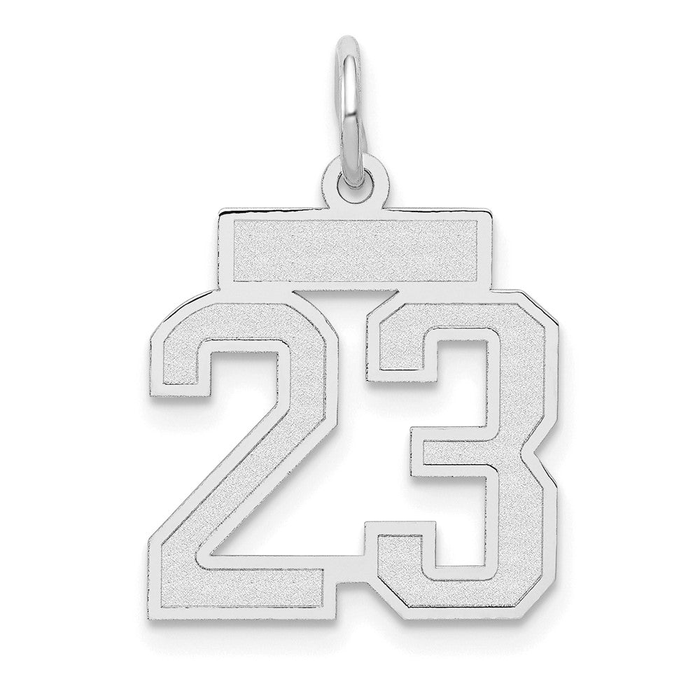 14K Weißgold kleiner satinierter Charm Zahl 23