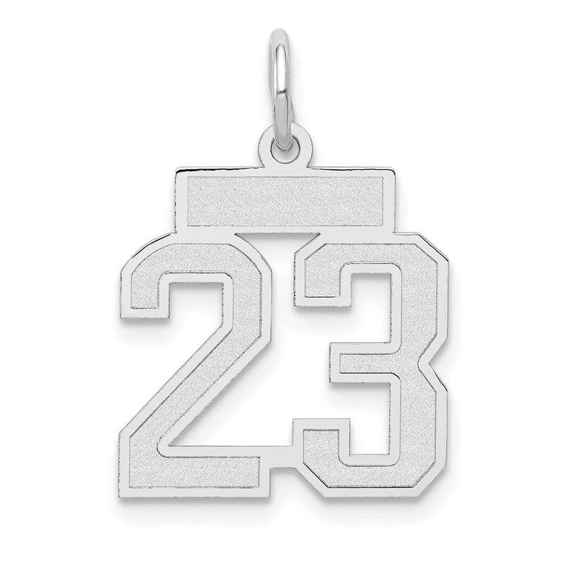 14K Weißgold kleiner satinierter Charm Zahl 23