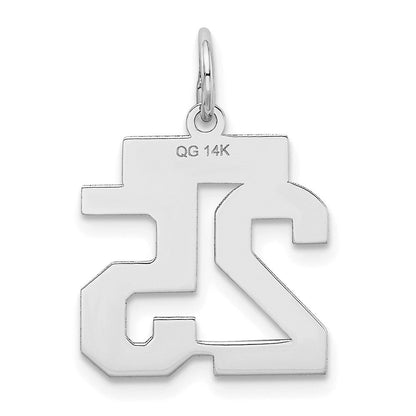 14K Weißgold Kleiner Satin-Anhänger Zahl 25 Charm