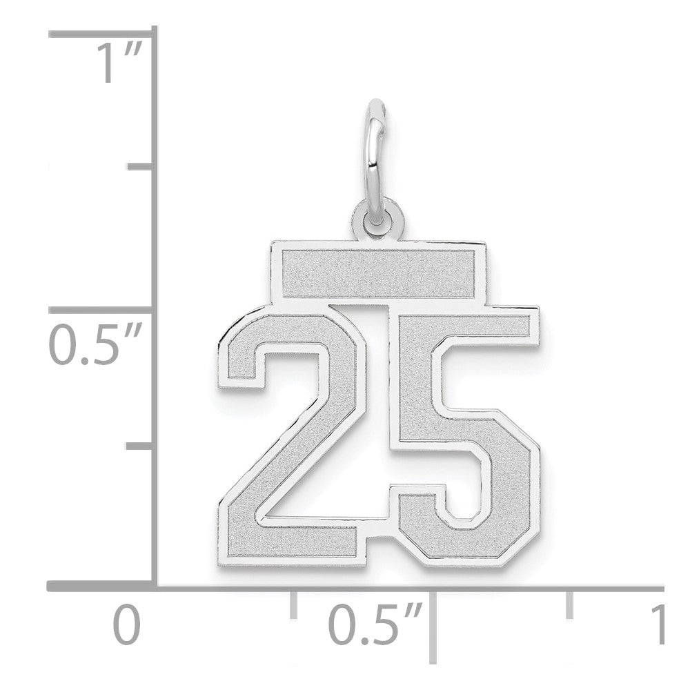 14K Weißgold Kleiner Satin-Anhänger Zahl 25 Charm