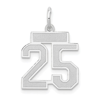14K Weißgold Kleiner Satin-Anhänger Zahl 25 Charm
