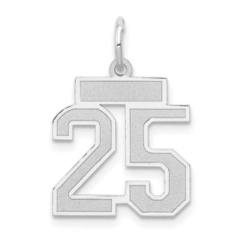 14K Weißgold Kleiner Satin-Anhänger Zahl 25 Charm