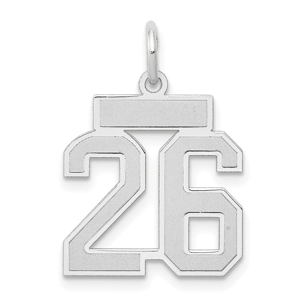 14K Weißgold kleiner satinierter Charm „Zahl 26“