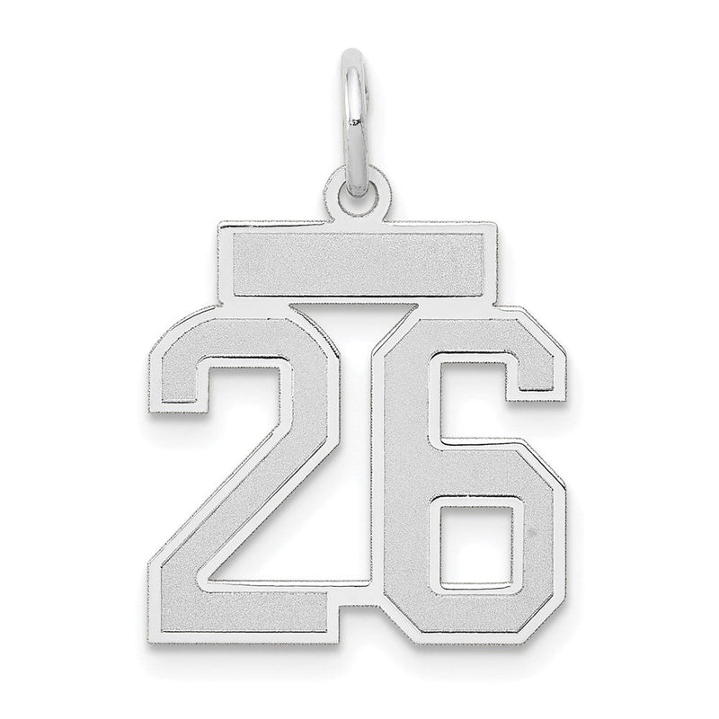14K Weißgold kleiner satinierter Charm „Zahl 26“