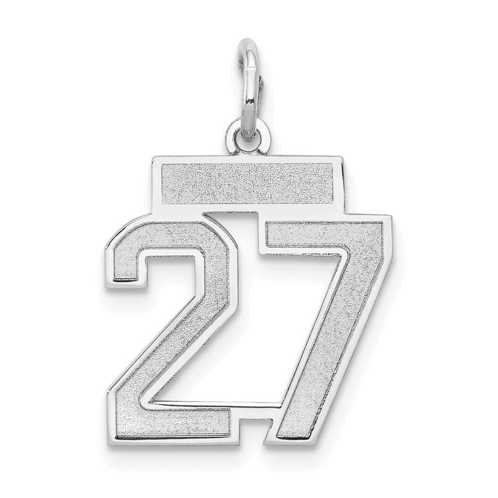 14K Weißgold kleiner satinierter Charm „Zahl 27“