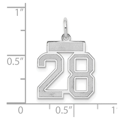 14k Weißgold kleiner satinierter Charm „Zahl 28“