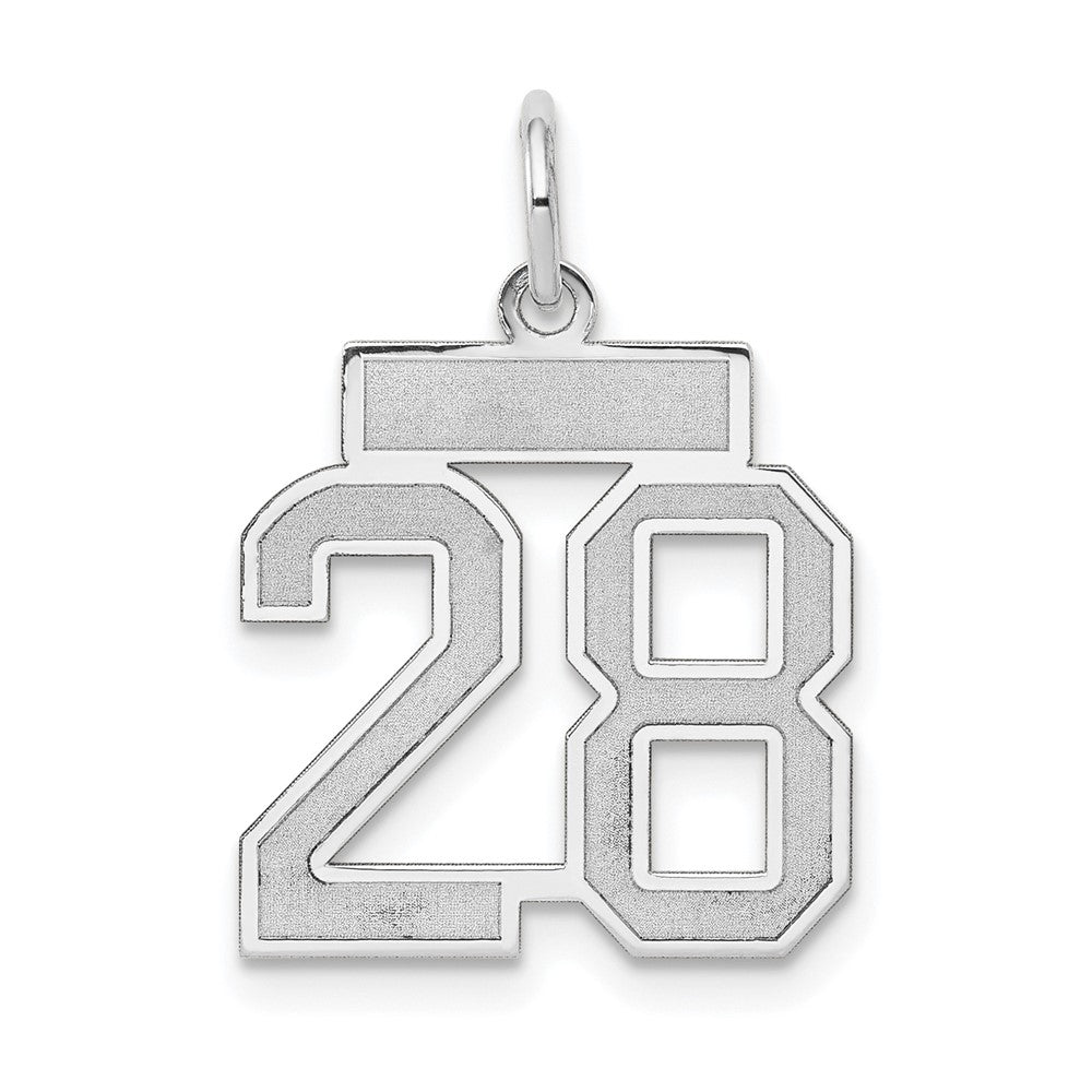 14k Weißgold kleiner satinierter Charm „Zahl 28“