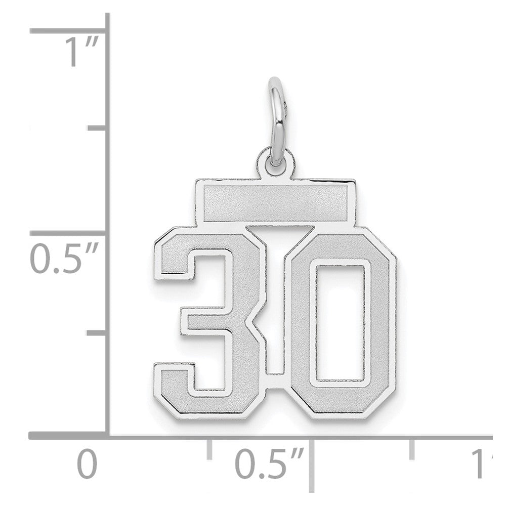 14K Weißgold kleiner satinierter Charm „Zahl 30“