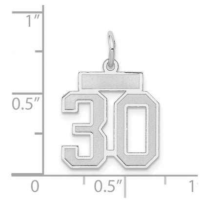 14K Weißgold kleiner satinierter Charm „Zahl 30“