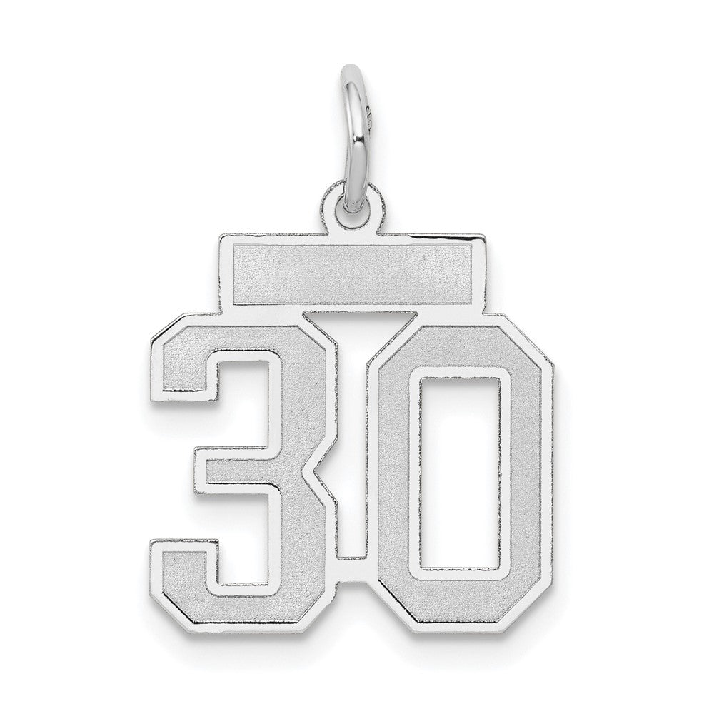 14K Weißgold kleiner satinierter Charm „Zahl 30“