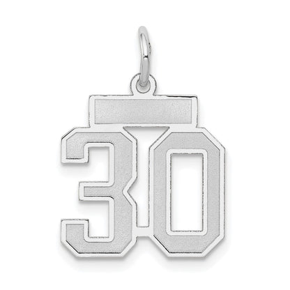 14K Weißgold kleiner satinierter Charm „Zahl 30“