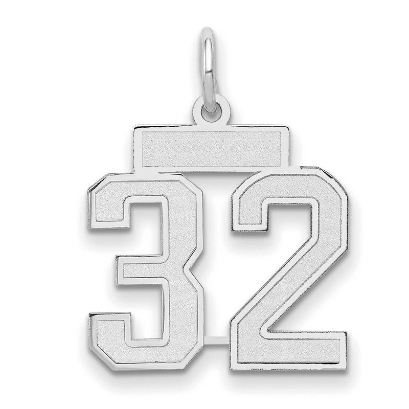 14K Weißgold Kleiner Satin-Charm „Zahl 32“