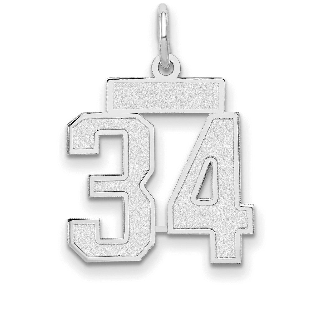 14K Weißgold kleiner satinierter Charm „Zahl 34“