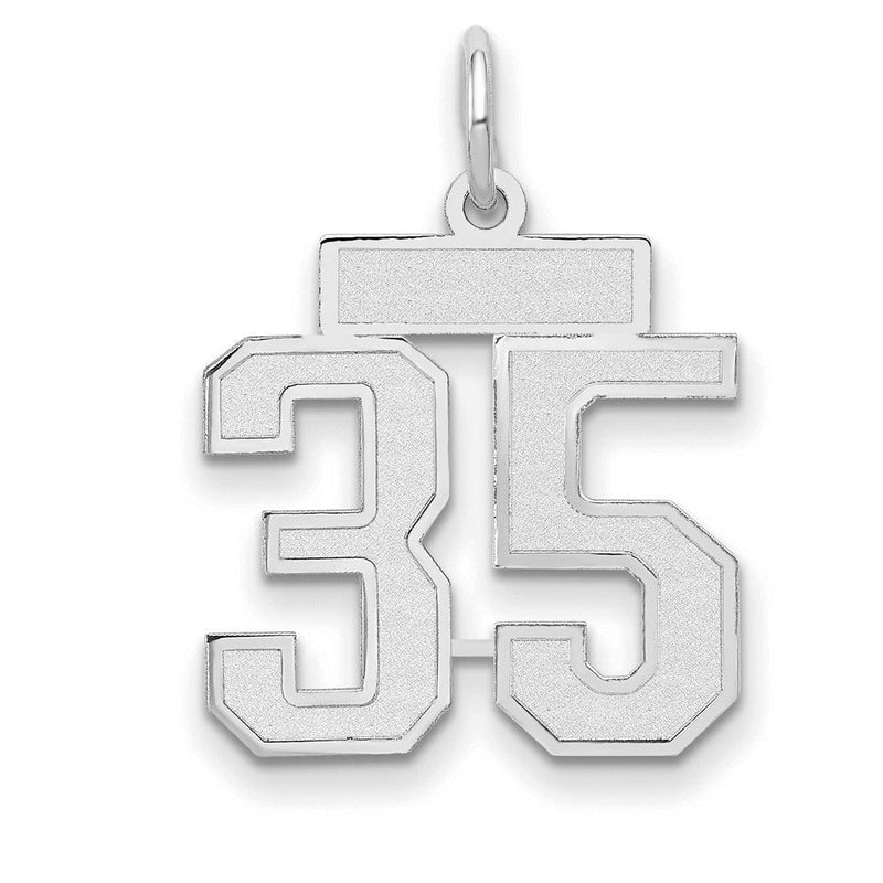 14K Weißgold Kleiner Satin-Zahl-35-Charm