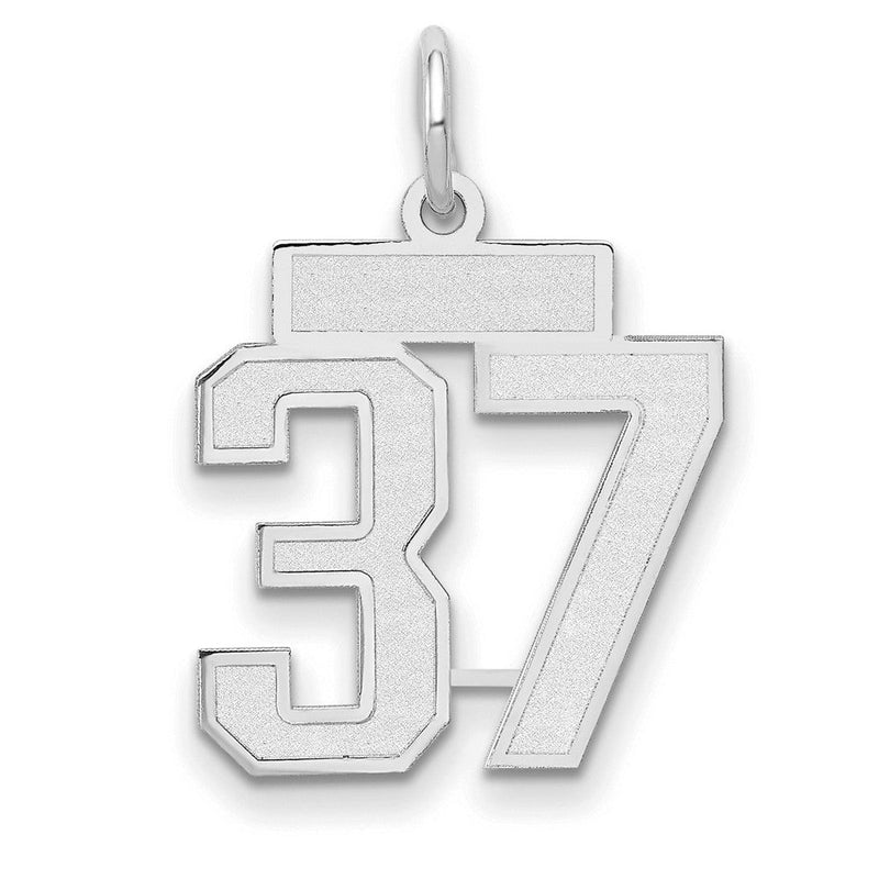 14K Weißgold Kleiner Satin-Charm „Zahl 37“