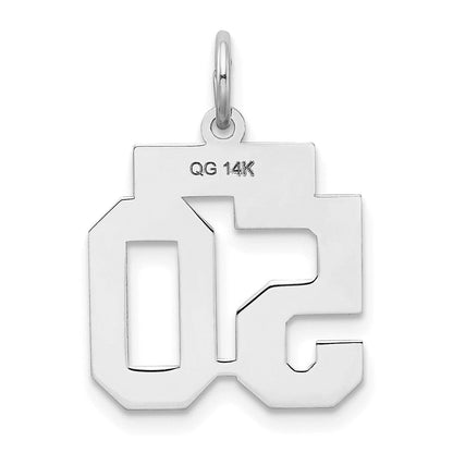 14K Weißgold kleiner Charm „Zahl 50“ mit satinierter Oberfläche