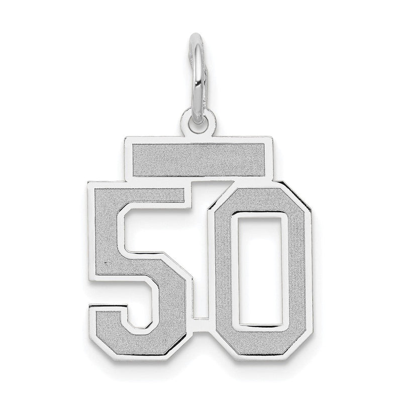 14K Weißgold kleiner Charm „Zahl 50“ mit satinierter Oberfläche