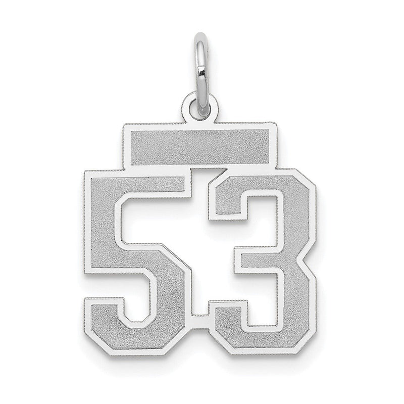 14K Weißgold Kleiner Satin-Zahl-53-Charm