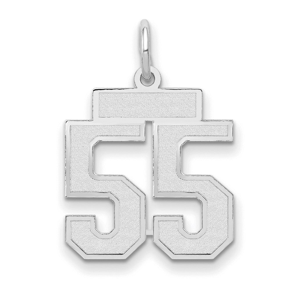 14K Weißgold kleiner satinierter Charm „Zahl 55“
