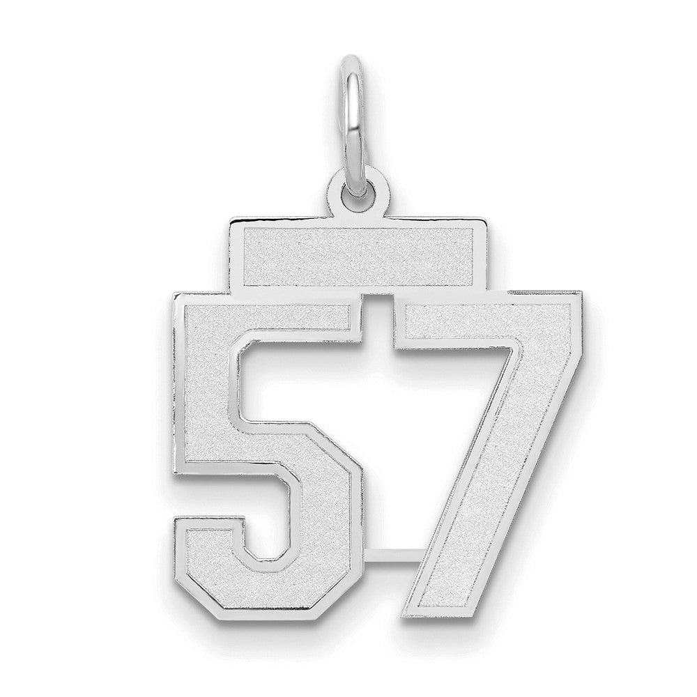 14k Weißgold Kleiner Satin-Charm „Zahl 57“