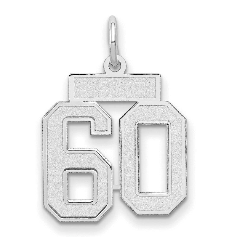 14K Weißgold kleiner satinierter Charm „Zahl 60“