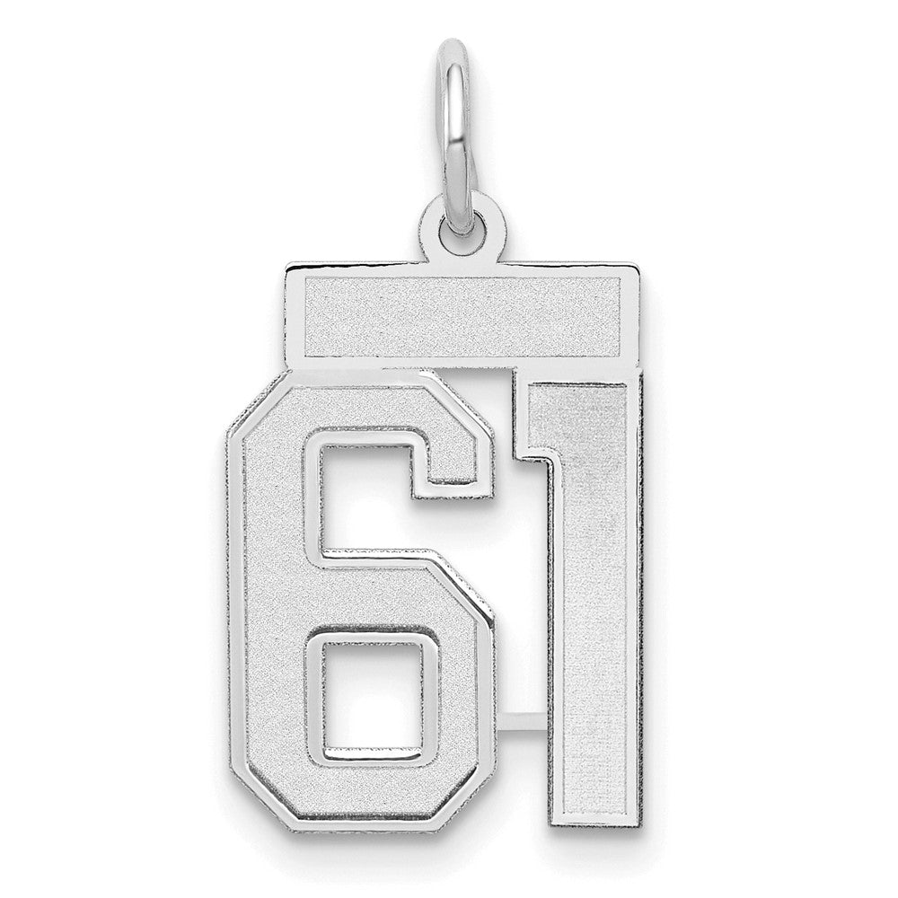 14K Weißgold kleiner Satin-Charm Zahl 61